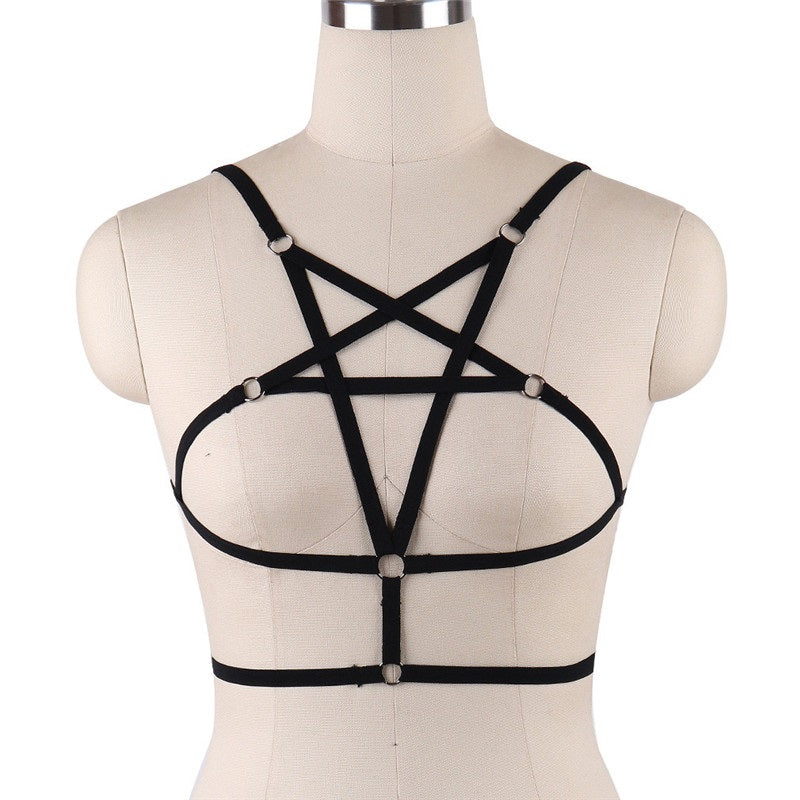 Black Vegan Leather Cage Harness Bra – 8th Sin