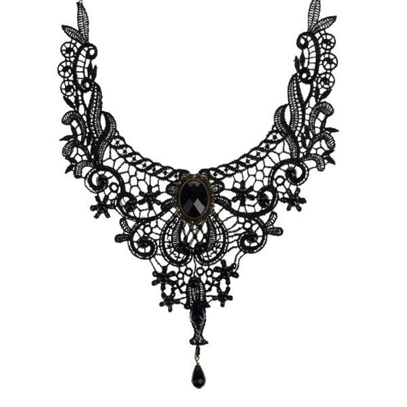 Midnight Sable Vintage Lace Necklace Collar